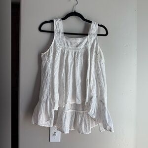 Hem & Thread White Eyelet Lace Boho Sleeveless White Top size L